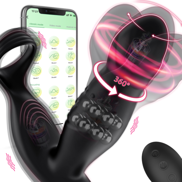 360° Rotating And Vibrating Anal Vibrator With Silicone Cock Ring