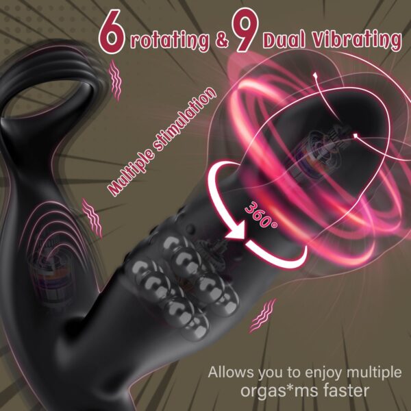 360° Rotating And Vibrating Anal Vibrator With Silicone Cock Ring