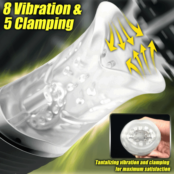 Clamping Vibrating White Handle Clear Liner Masturbator