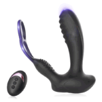 Porngamestv 10 Vibrations Heating Function Remote Control Anal Plug with Dual Cock Rings