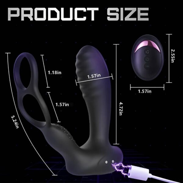 Porngamestv 10 Vibrations Heating Function Remote Control Anal Plug with Dual Cock Rings