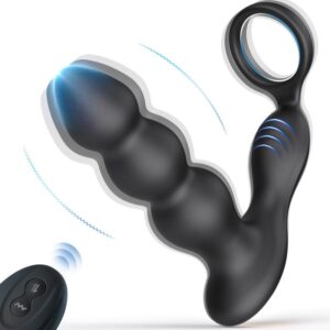 3 Progressive Beads Low Noise 10 Vibrating Prostate Massager Butt Plug with Cock Ring