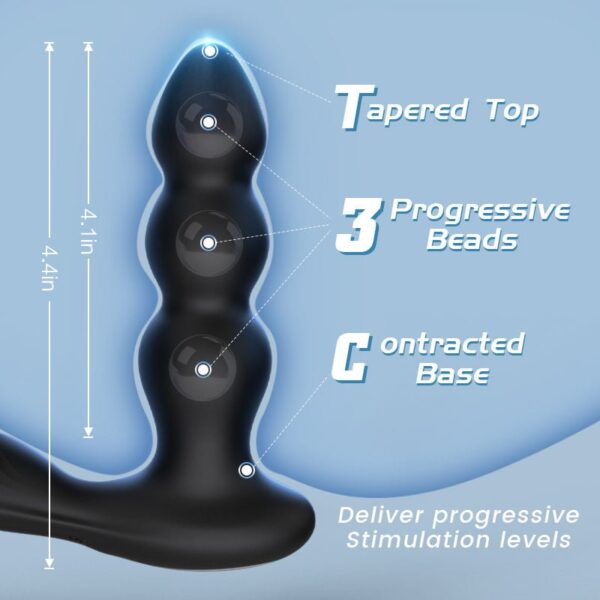 3 Progressive Beads Low Noise 10 Vibrating Prostate Massager Butt Plug with Cock Ring