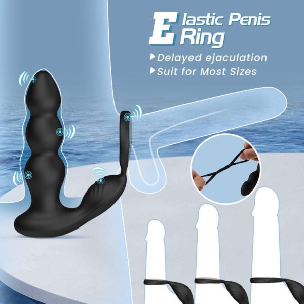 3 Progressive Beads Low Noise 10 Vibrating Prostate Massager Butt Plug with Cock Ring