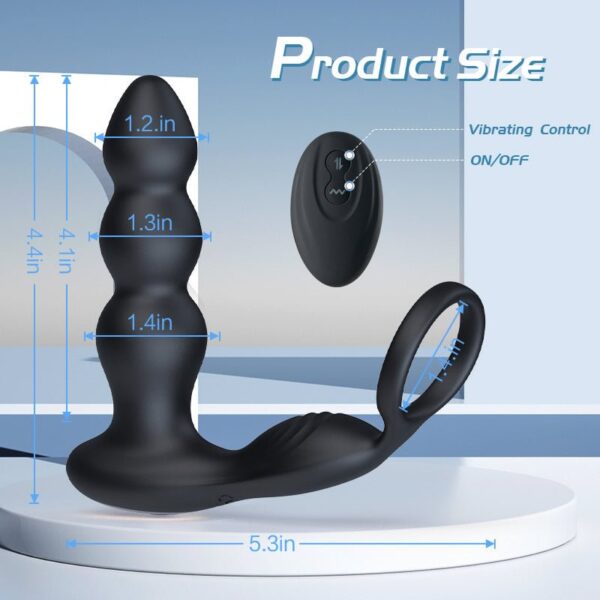 3 Progressive Beads Low Noise 10 Vibrating Prostate Massager Butt Plug with Cock Ring